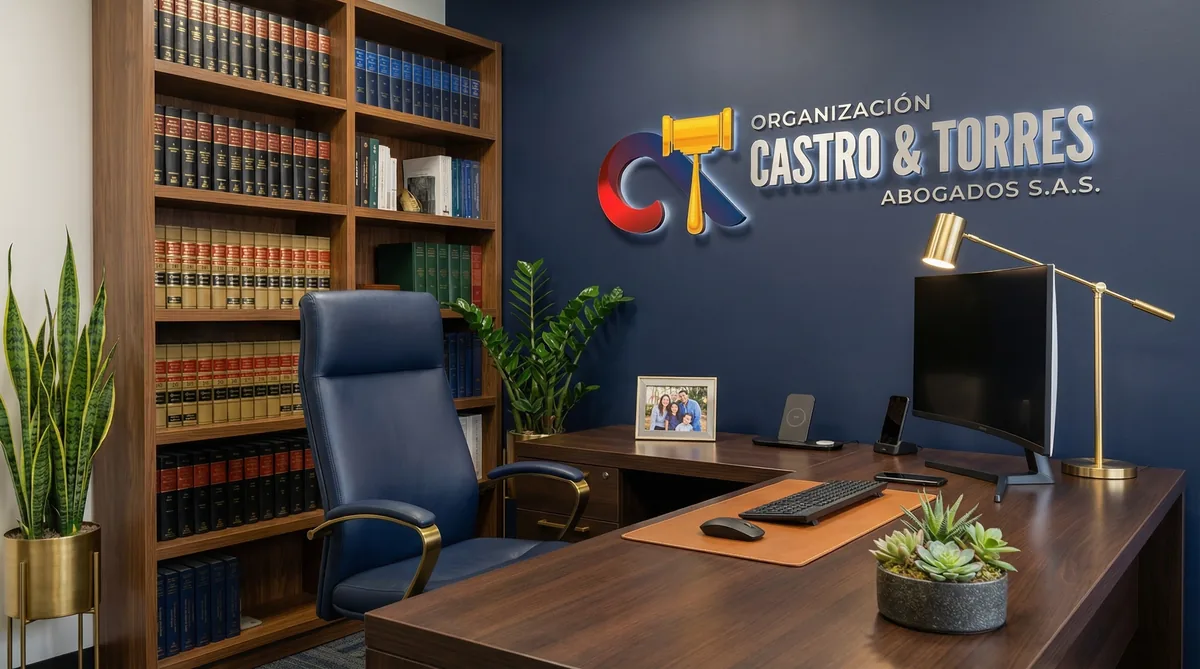 Oficina de abogados especializados en propiedad horizontal con biblioteca jurídica